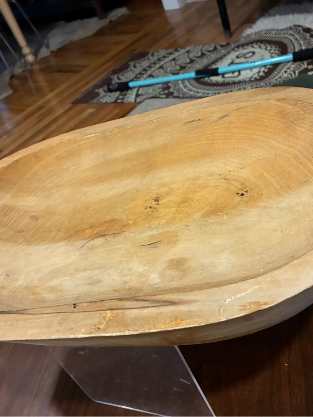 Hand-Carved Dough Bowl - Natural Light Wood Blonde Wood Charger Rustic French